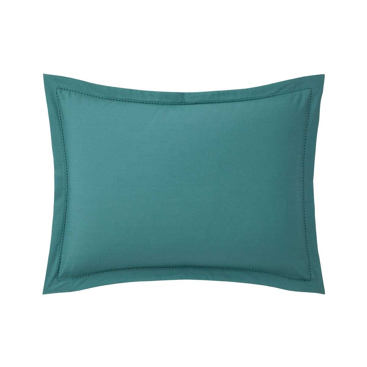 Taie d'oreiller en percale de coton bleu, ALCOVE océan, DESFORGES