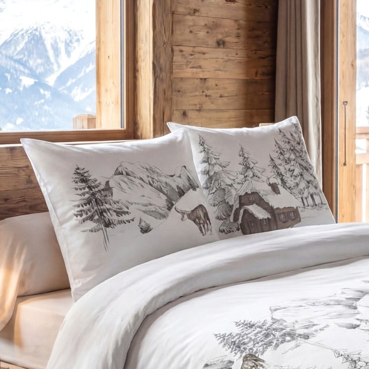 Housse de couette 100% coton 57fils finition rabat + 2 taies d’oreiller blanc, DECORATIE
