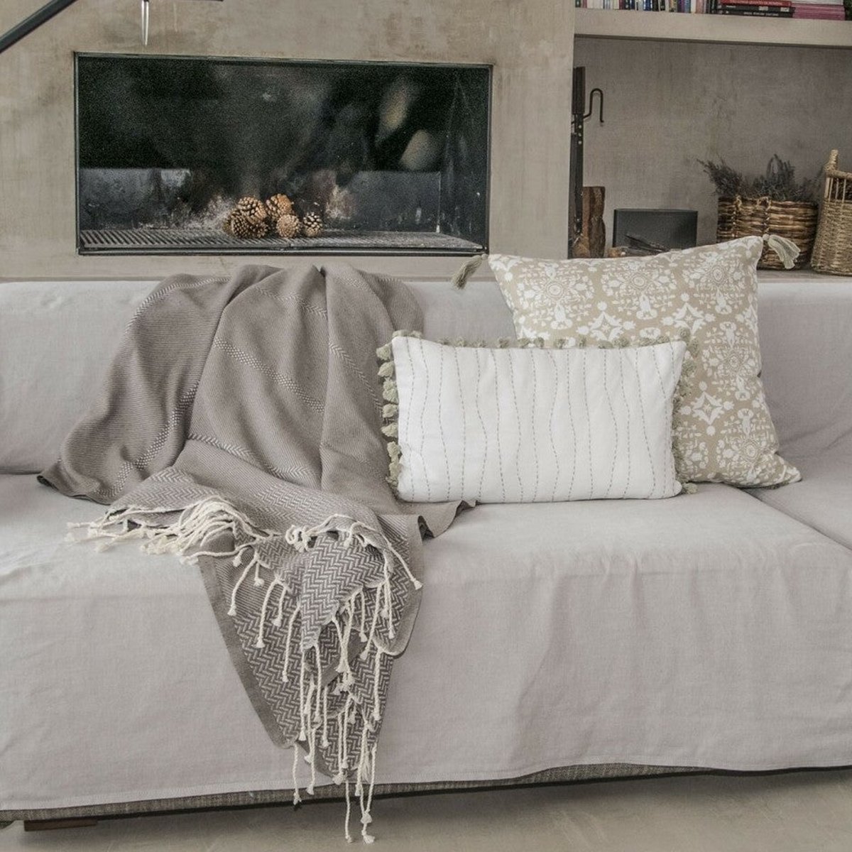 Plaid coton OSLO taupe, FEBRONIE