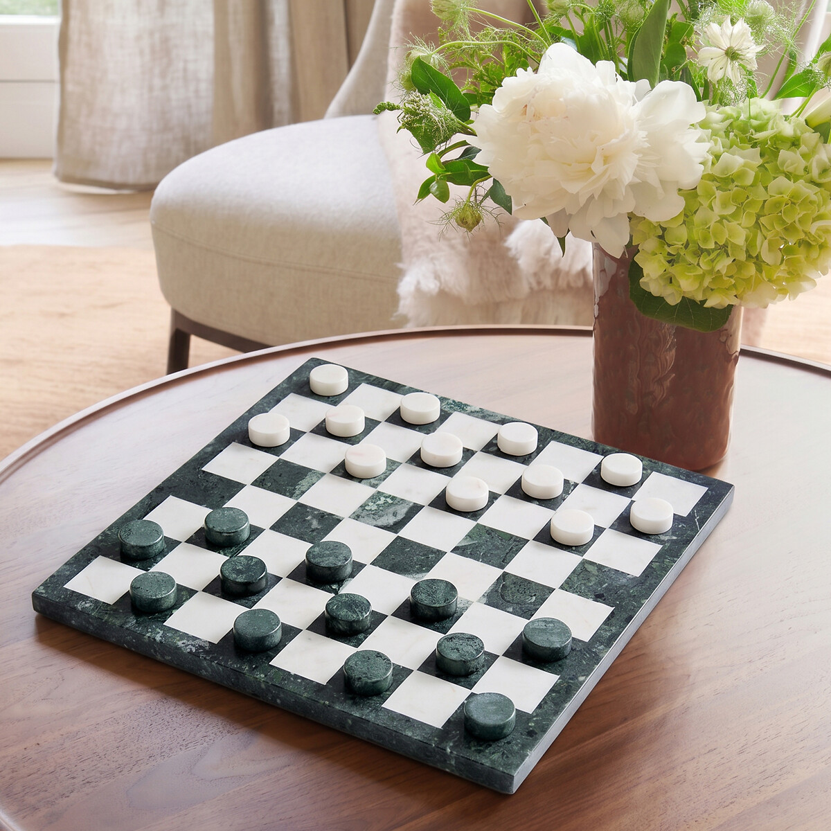 Jeu de dames en marbre, ANDROMA vert émeraude/blanc, AM.PM