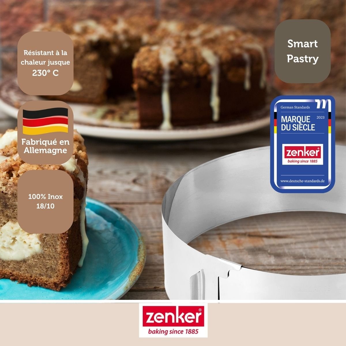 Lot de 2 cercles à pâtisserie 15/30 cm en inox SMART PASTRY inox, ZENKER