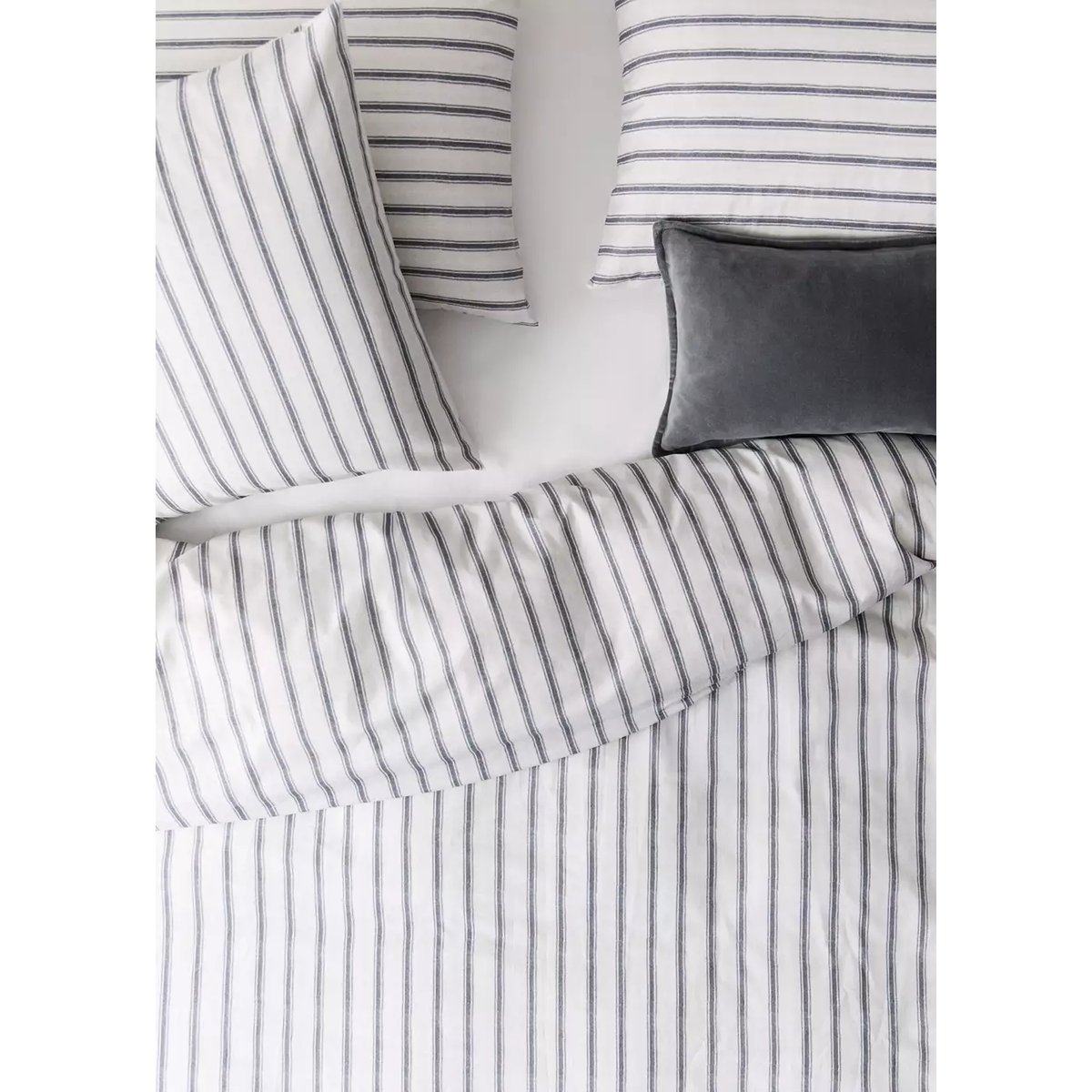Housse de couette percale de coton 200 fils imprimé rayures lit 150/200 cm écru, MANGO HOME