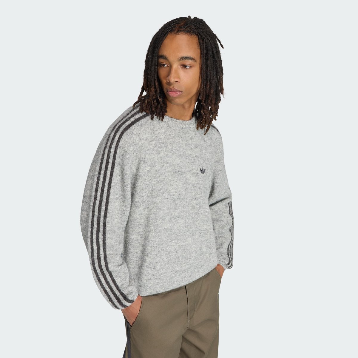Sweat-Shirt Ras-Du-Cou Maille Pelucheuse 3 Bandes medium grey heather, adidas Originals