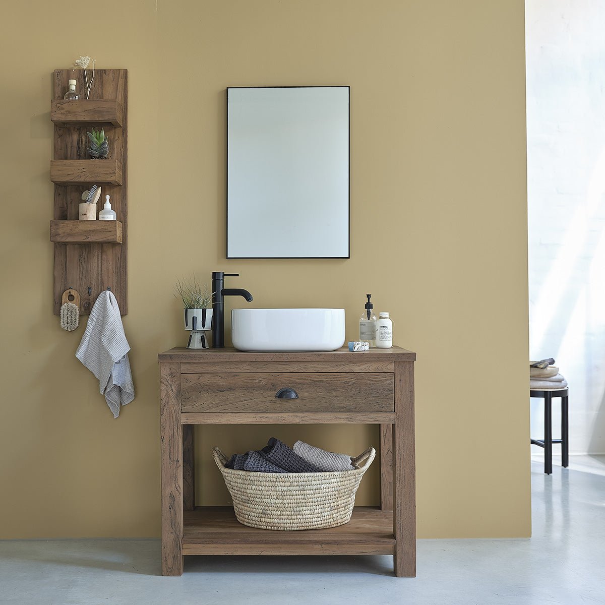 Meuble de salle de bain en teck recyclé massif 90 cm  AUSTIN naturel, BERAH GETAH