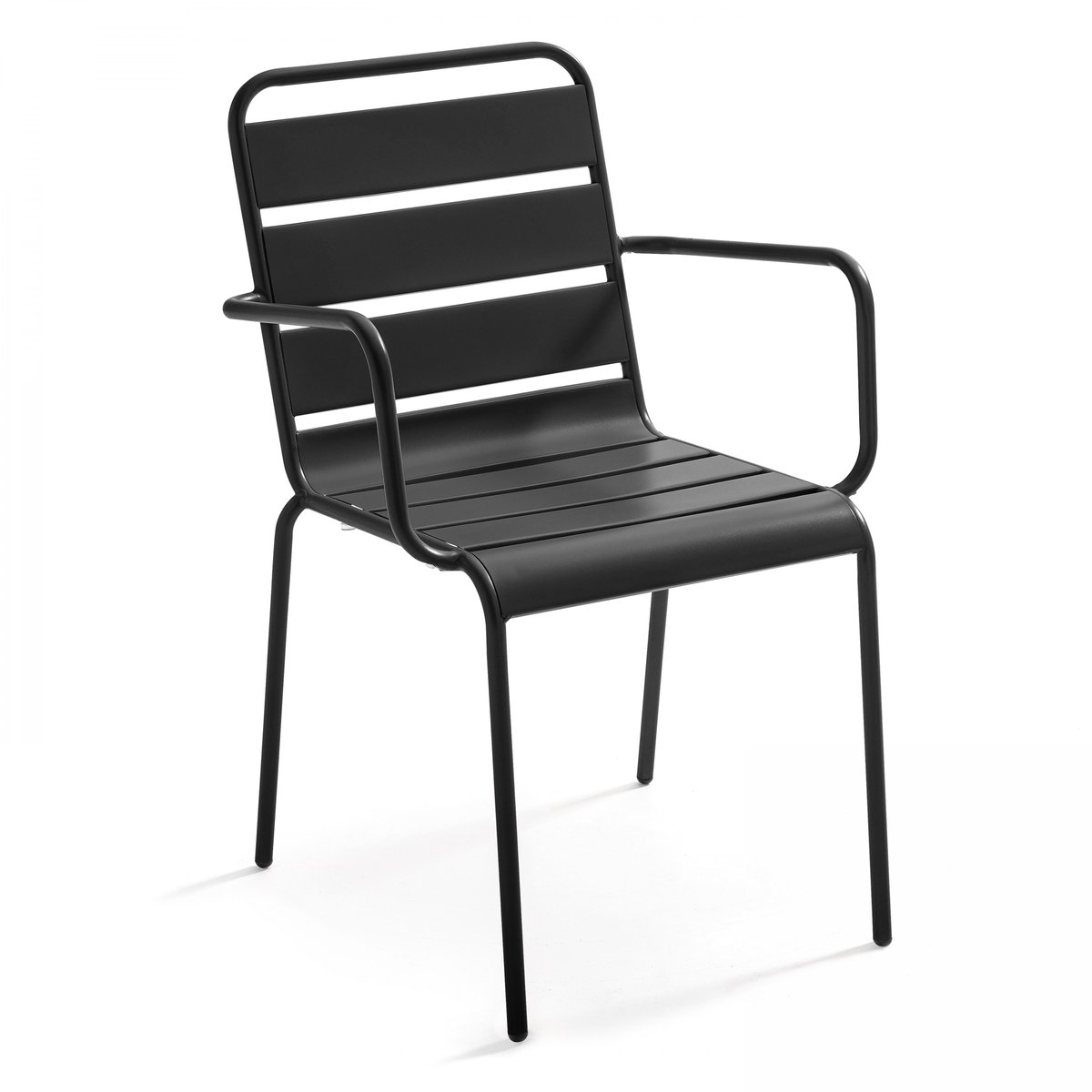 Table 60x60 cm inclinable stratifiée avec pied noir et chaises en métal, OPERA ardoise gris, OVIALA