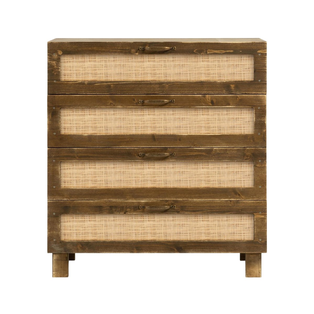Commode sapin massif fibres naturelles naturel 4 tiroirs - MARNIE noyer, HANNUN