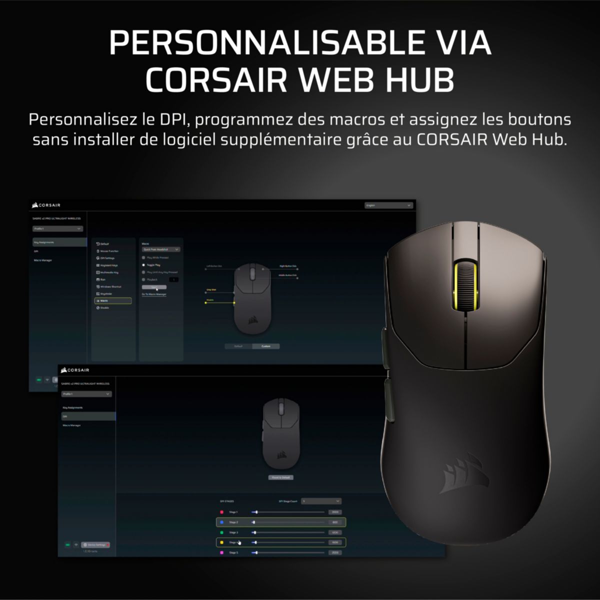 Souris Gamer Sans Fil SABRE v2 PRO ultralight wireless couleur unique, CORSAIR