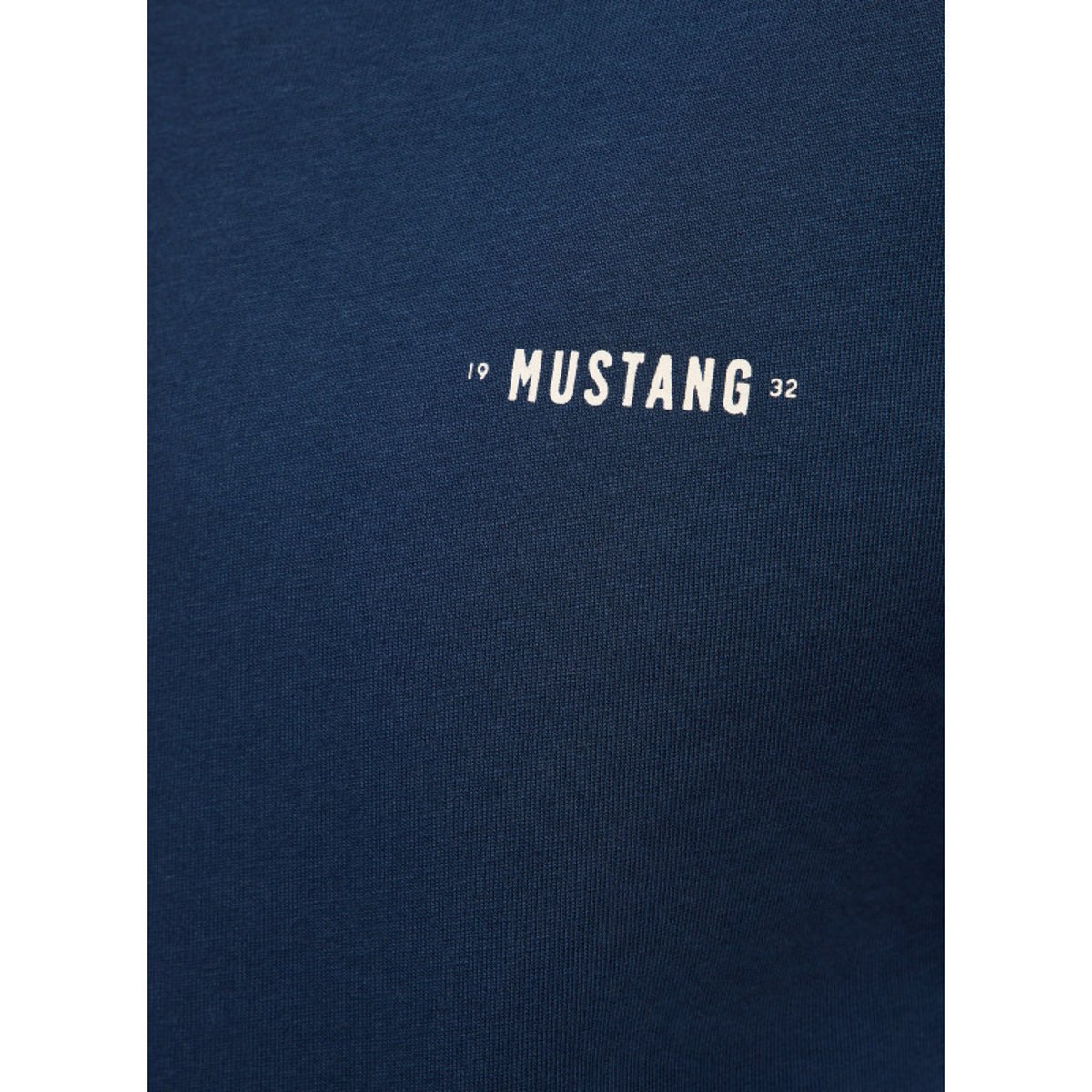 T-shirt en coton bleu à imprimé avec une coupe droite et un col rond bleu, MUSTANG