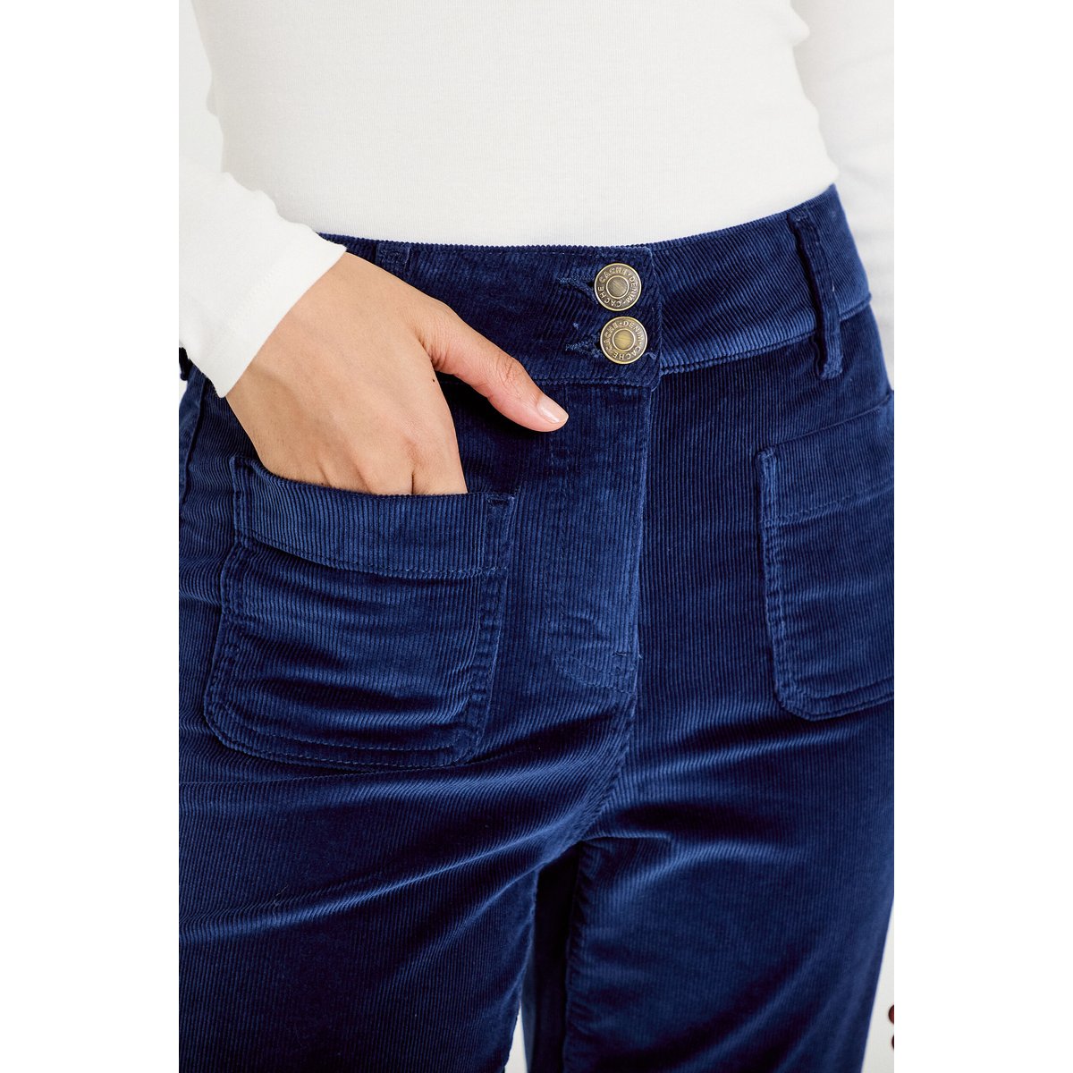 Pantalon bootcut taille haute velours bleu marine, CACHE CACHE
