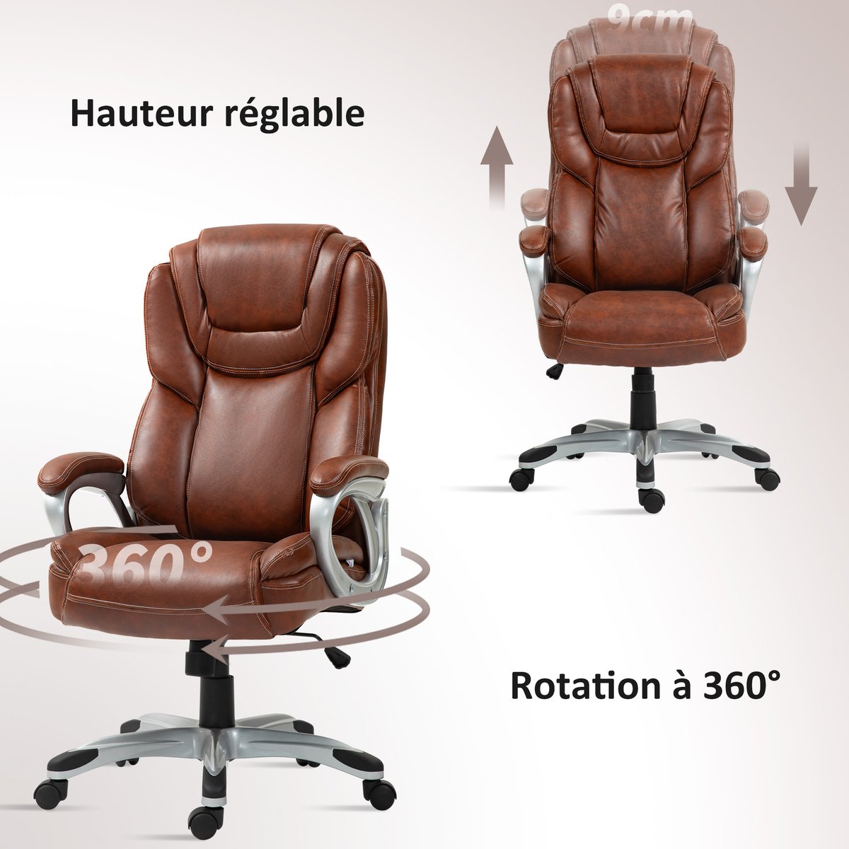 Chaise de bureau Revêtement synthétique marron, HOMCOM