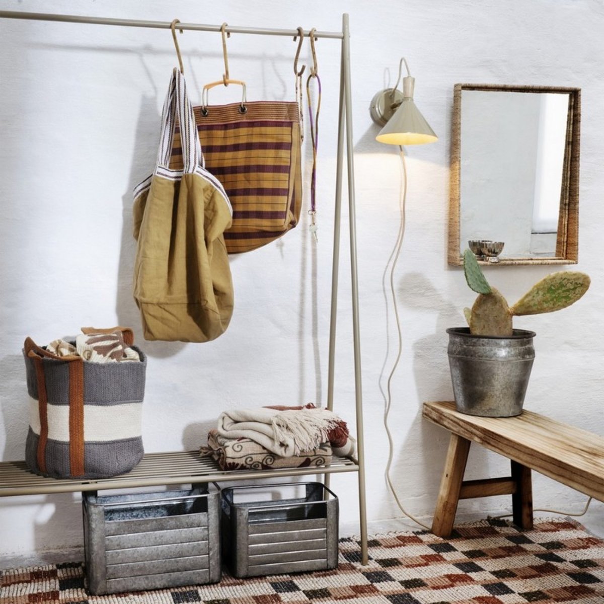 Panier rangement coton tissé design gris, MADAM STOLTZ