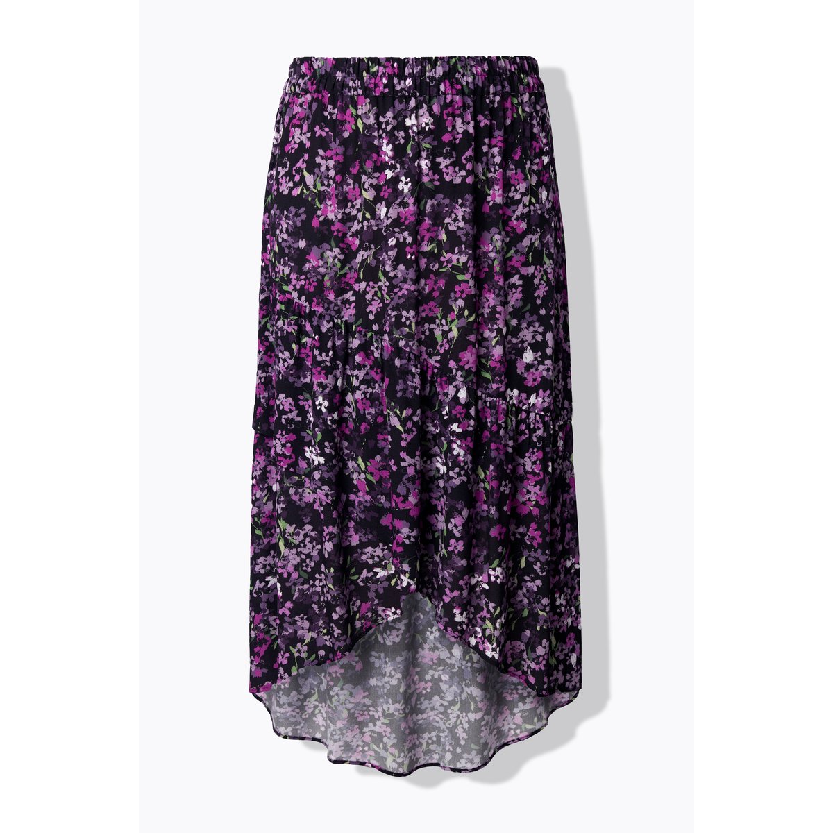 Jupe midi motif à fleurs, base asymétrique lavande, ULLA POPKEN