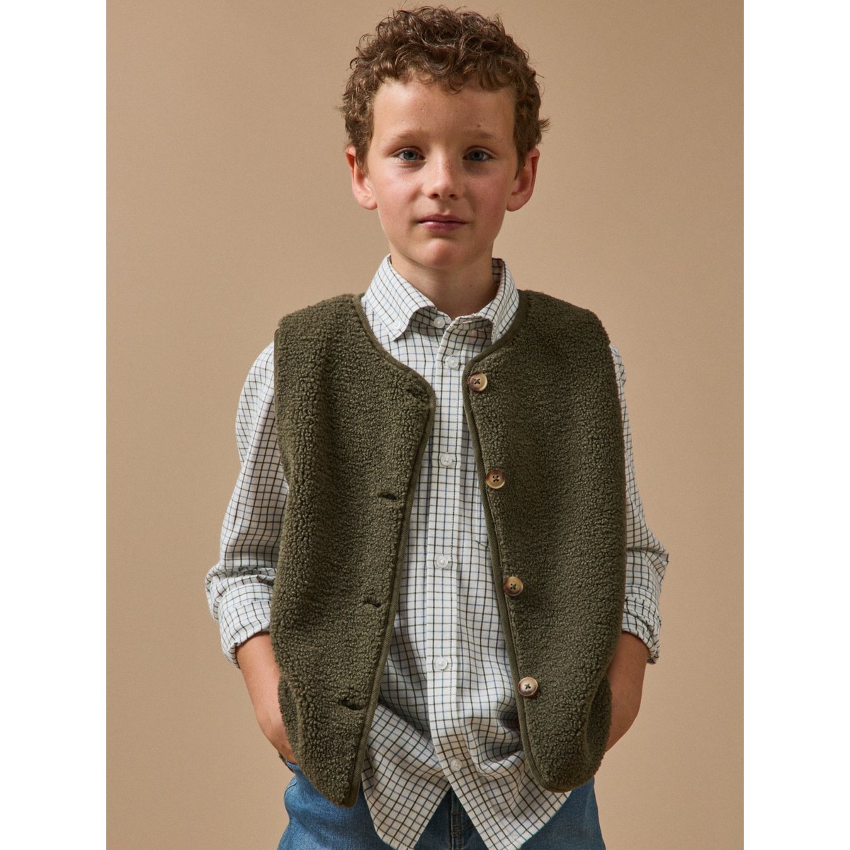 Veste sans manches en sherpa kaki, CYRILLUS