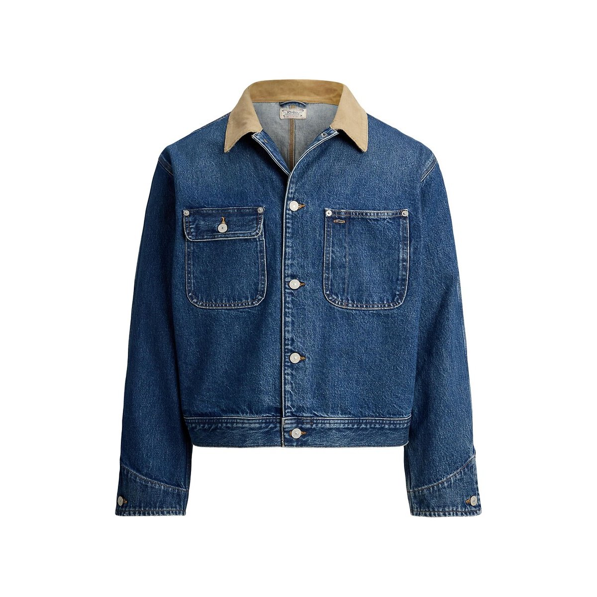 Veste en denim à col en velours côtelé bleu, POLO RALPH LAUREN