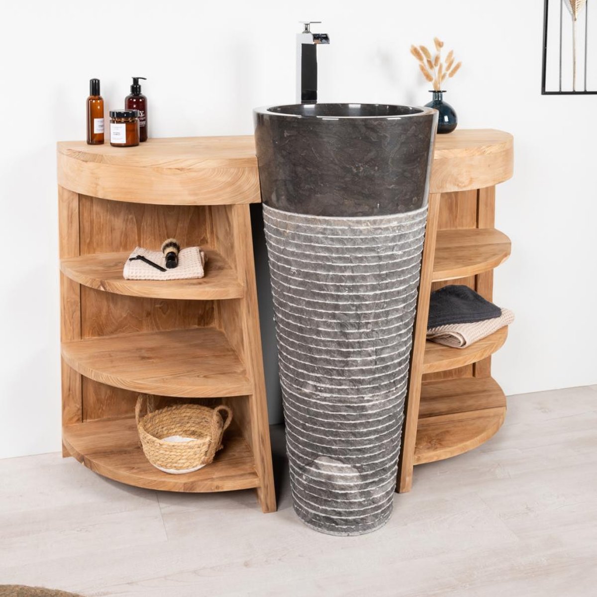 Meuble sous vasque + vasque en teck rectangle 120cm FLORENCE noir, WANDA COLLECTION