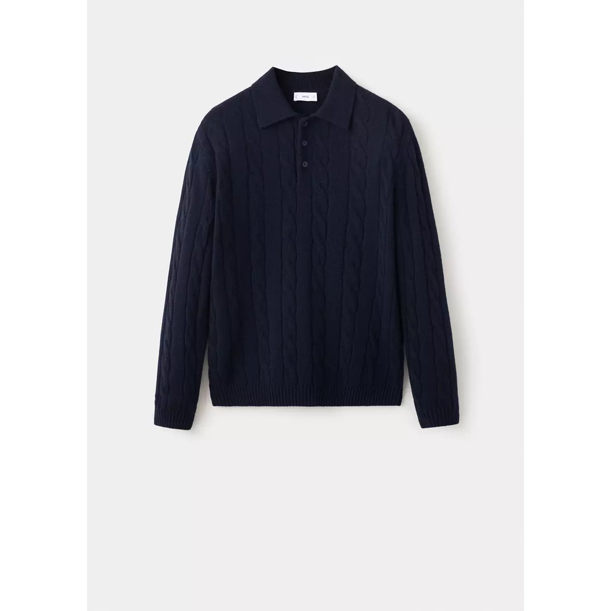 Pull polo 100 % laine maille torsadée bleu marine, MANGO MAN