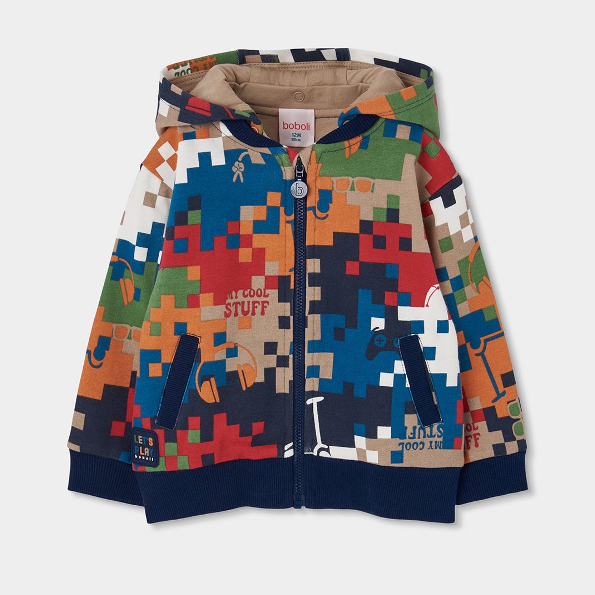 Veste molleton garçon imprimé pixels multicolore, BOBOLI