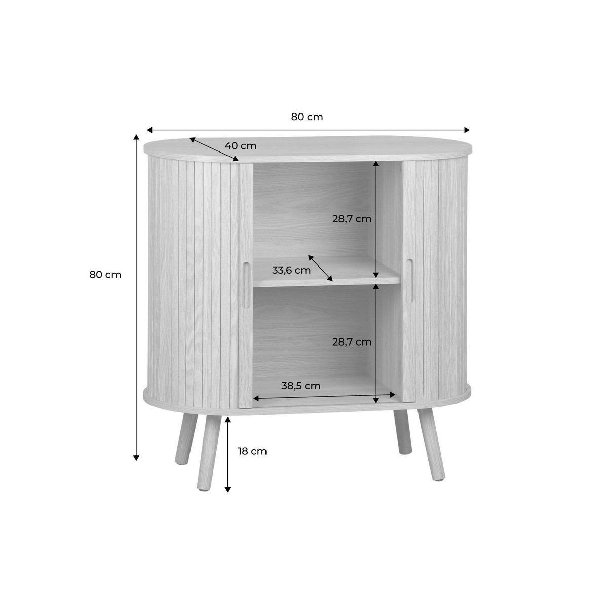 Buffet scandinave décor bois rainuré 2 portes coulissantes 80cm LEGACY naturel, SWEEEK