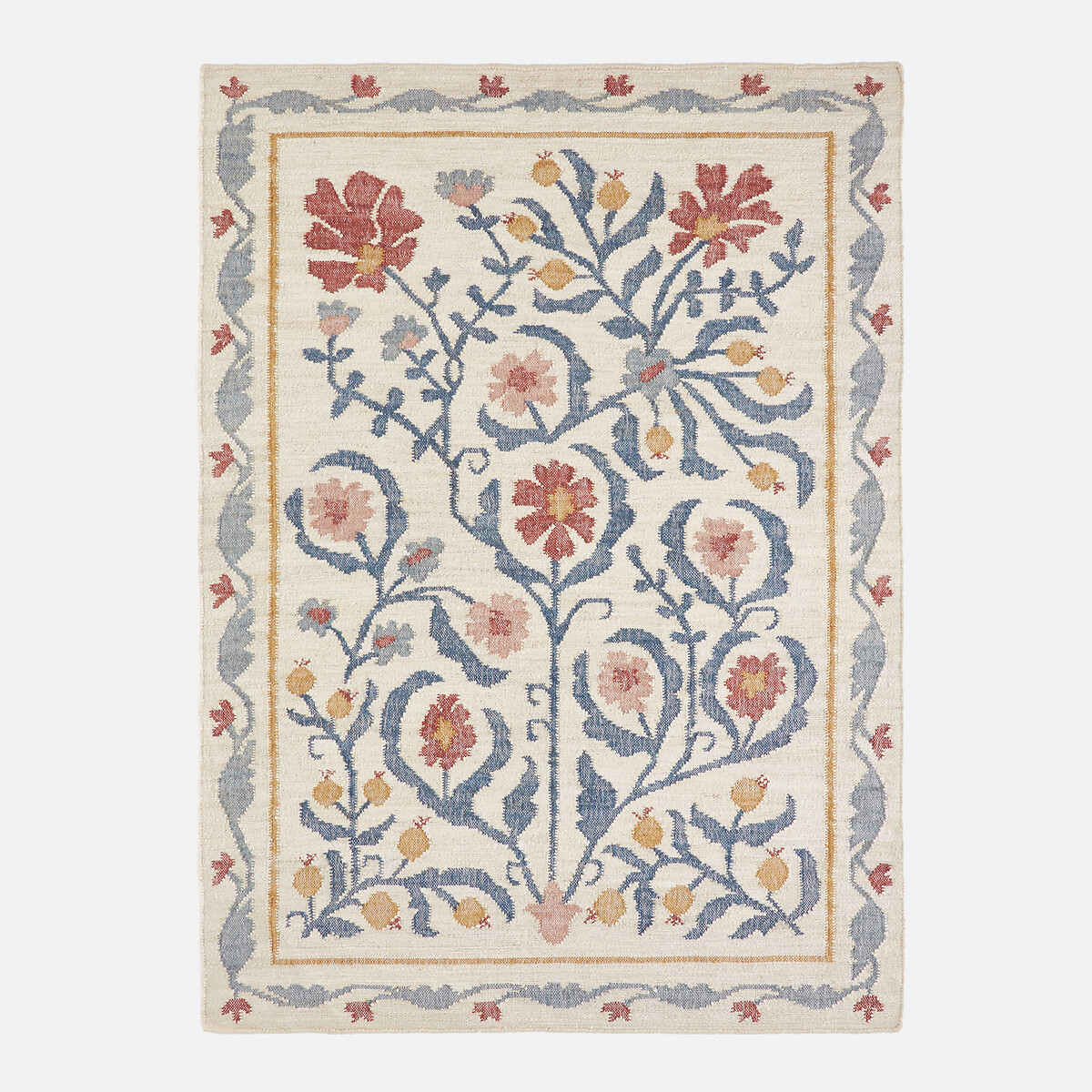 Antonia Rug in Jute with Flower Pattern natural/blue, LA REDOUTE INTERIEURS