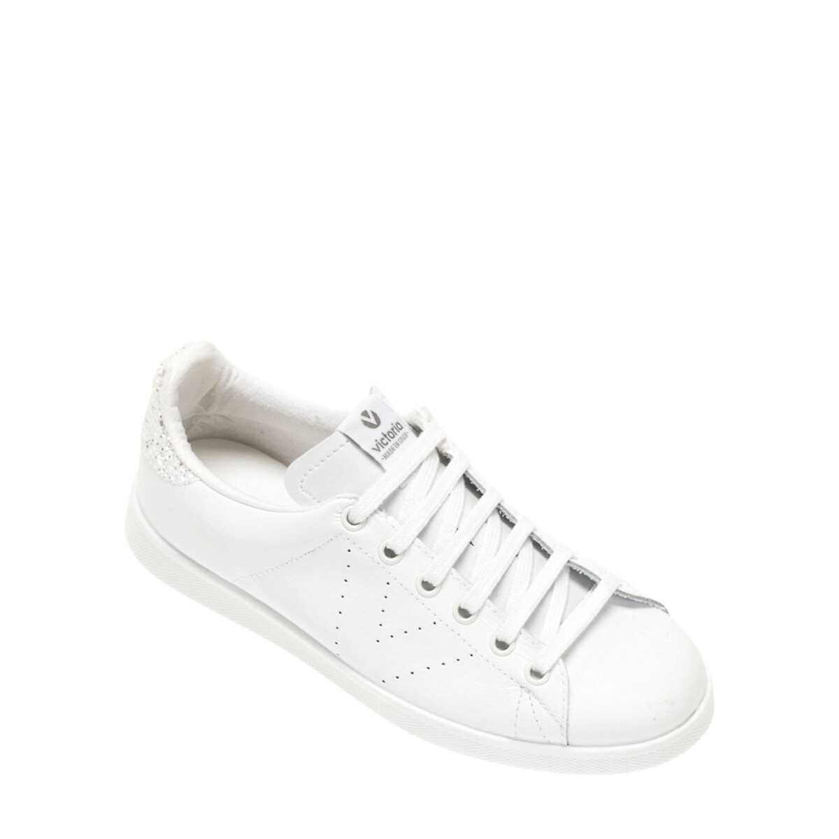 Baskets cuir et paillettes blanc, VICTORIA