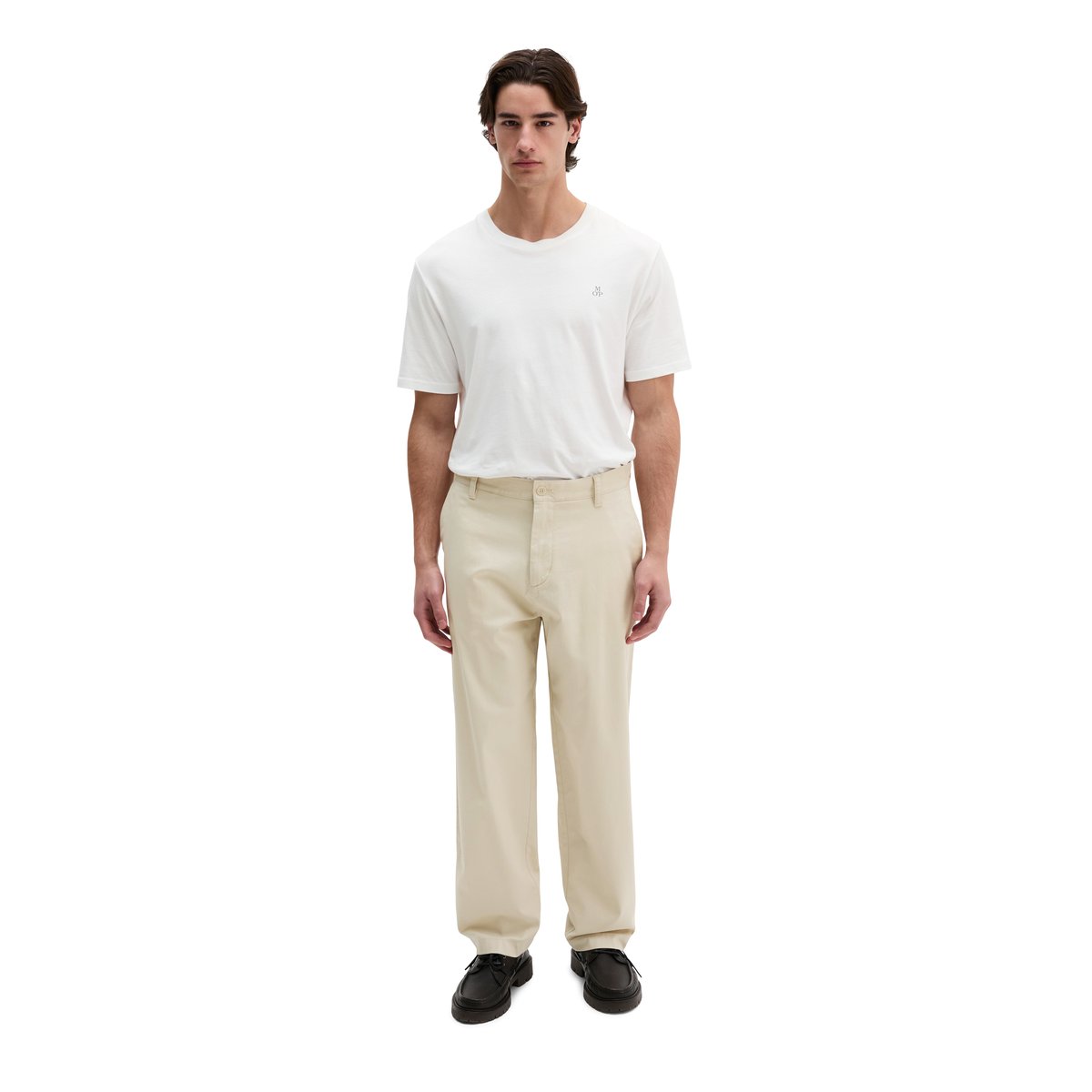 Pantalon modèle Bent relaxed en satin stretch de coton biologique gris, MARC O'POLO