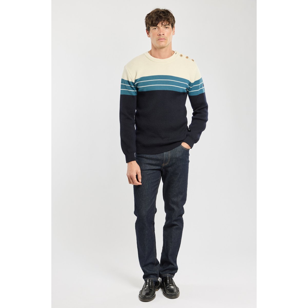 Pull marin bloc color - laine navire/ nature/ teal, ARMOR-LUX