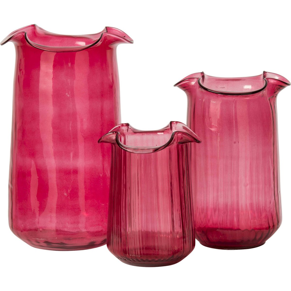 Vase cylindre ondulé en verre fuchsia, RECOLLECTION