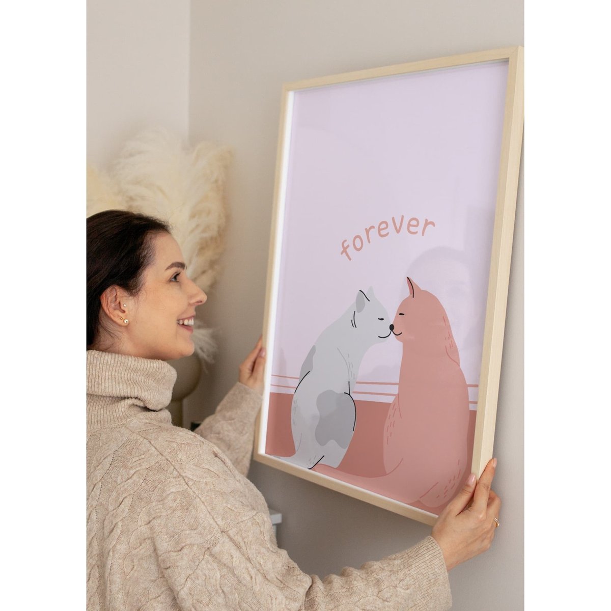 Affiche Chats Amour Forever blanc, L'AFFICHERIE