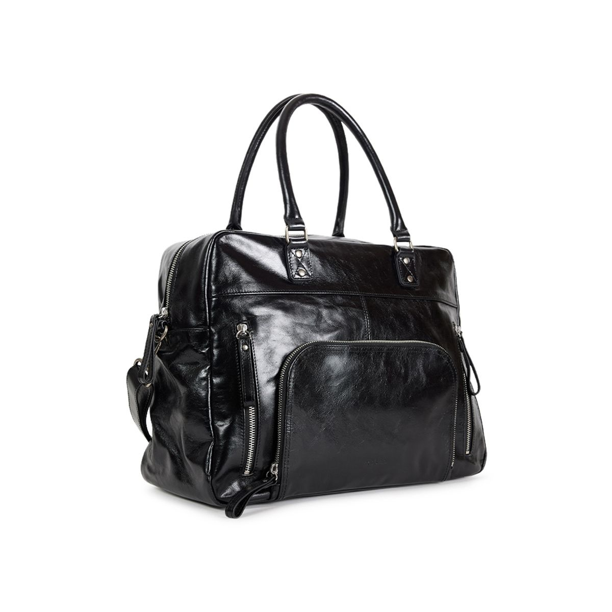 Sac de voyage en cuir avec bandoulière amovible MAXI MACY noir, NAT & NIN