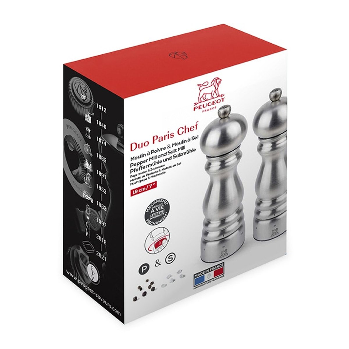 Duo de moulins à poivre et à sel manuels en inox, PEUGEOT
