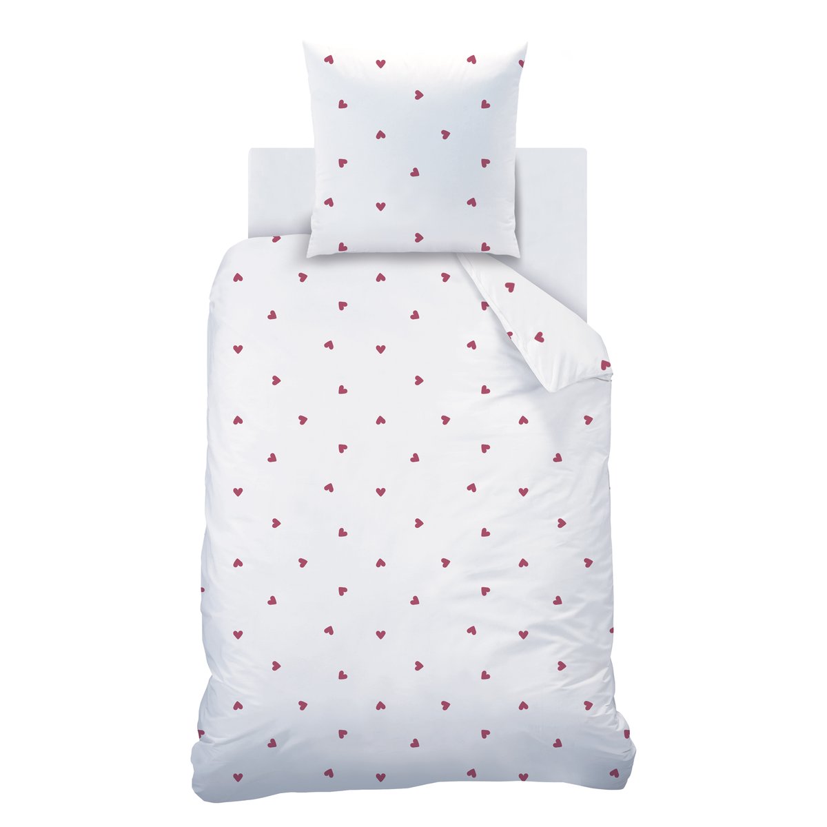 Parure de lit imprimée en gaze de coton, COEUR blanc, MATT ET ROSE