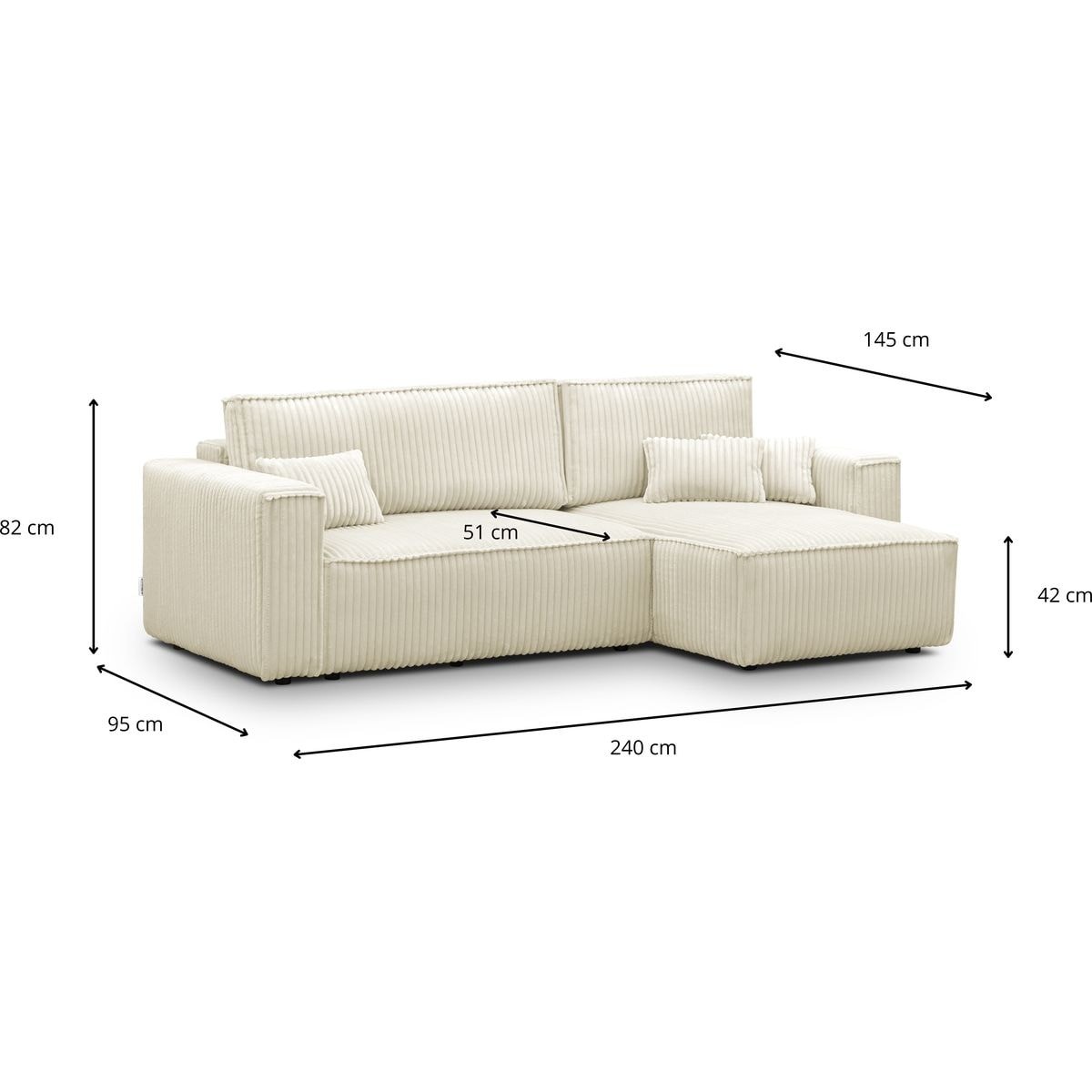 Canapé d'angle convertible 4 places en velours gros côtelé - LIVIA beige, HOMIFAB