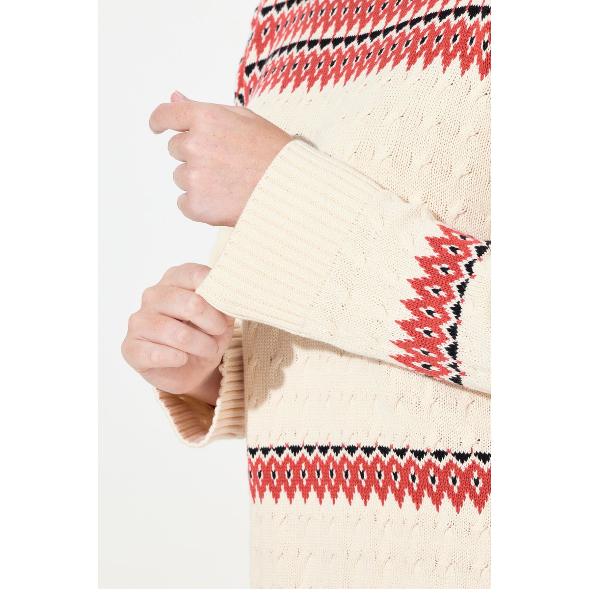 Pull à col rond et manches longues en coton rouge brique, ULLA POPKEN