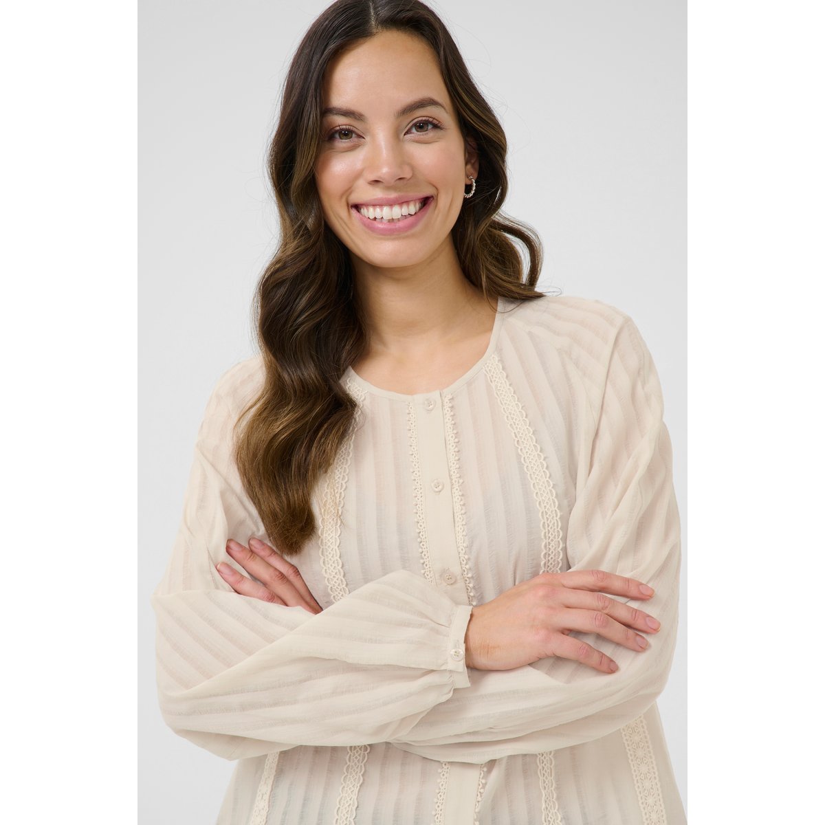 Chemise à manches longues beige ancient scroll, CREAM