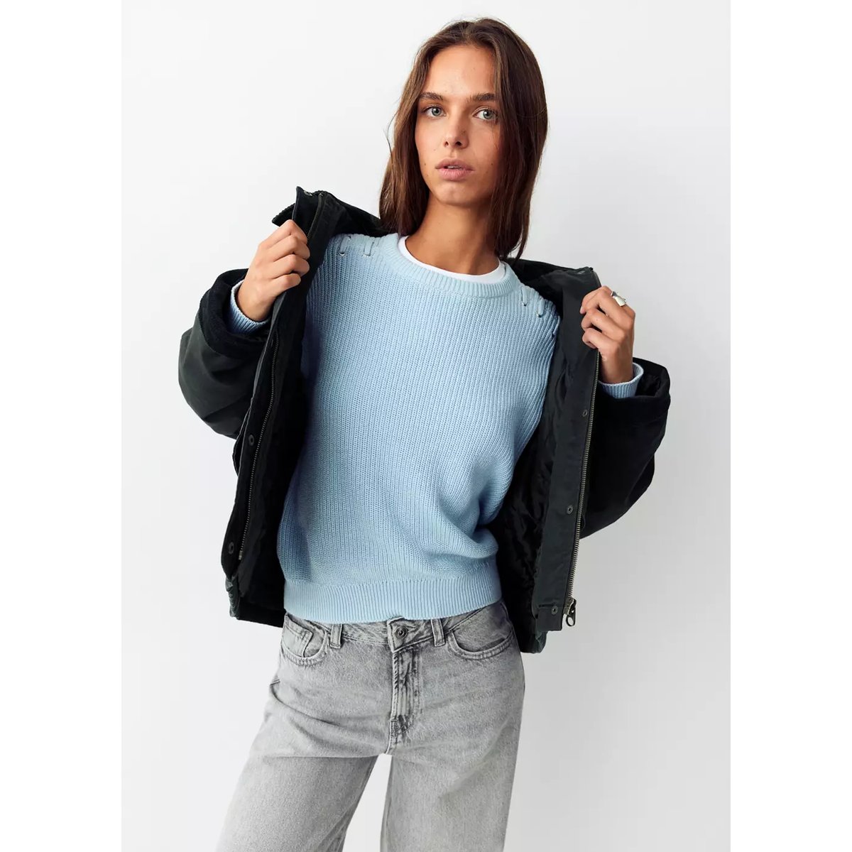 Parka oversize à col en velours côtelé bleu marine, MANGO TEEN