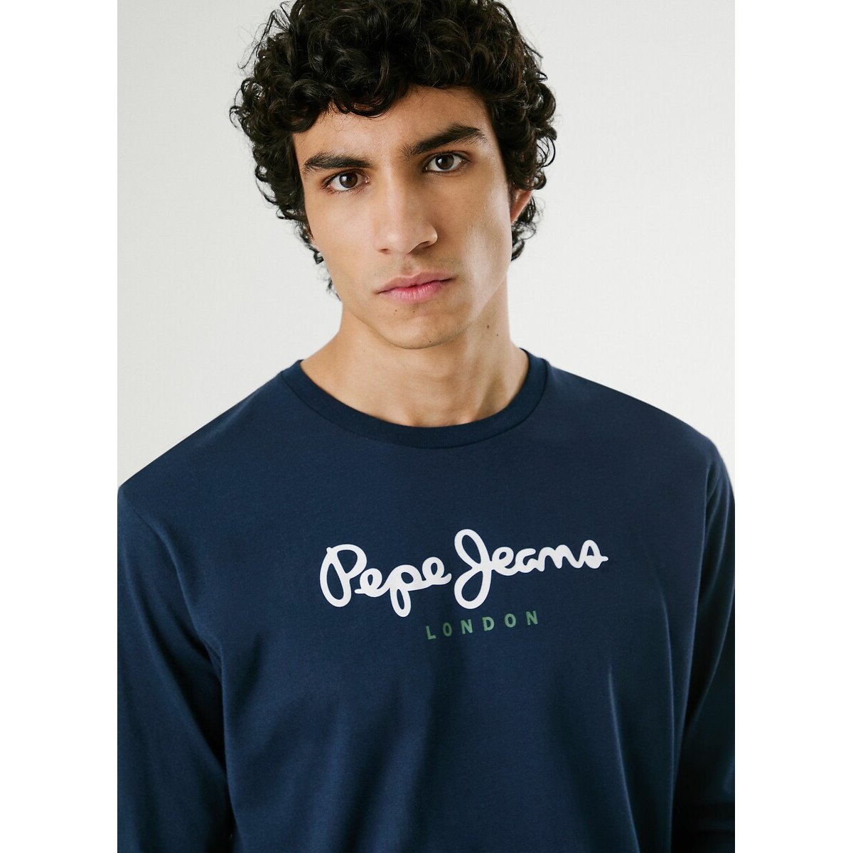 T-shirt col rond manches longues Eggo bleu marine, PEPE JEANS