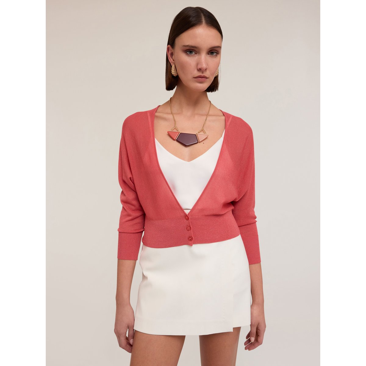 Cardigan en maille fine fil textile rose, MOTIVI