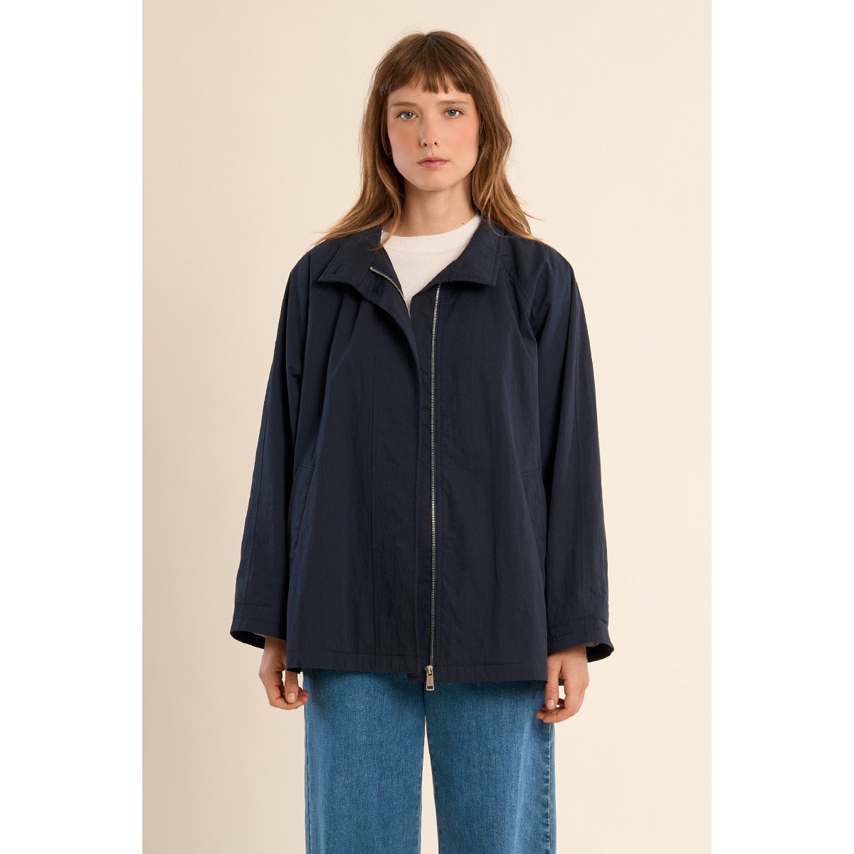 Trench-coat court, oversize navy blue, MOLLY BRACKEN