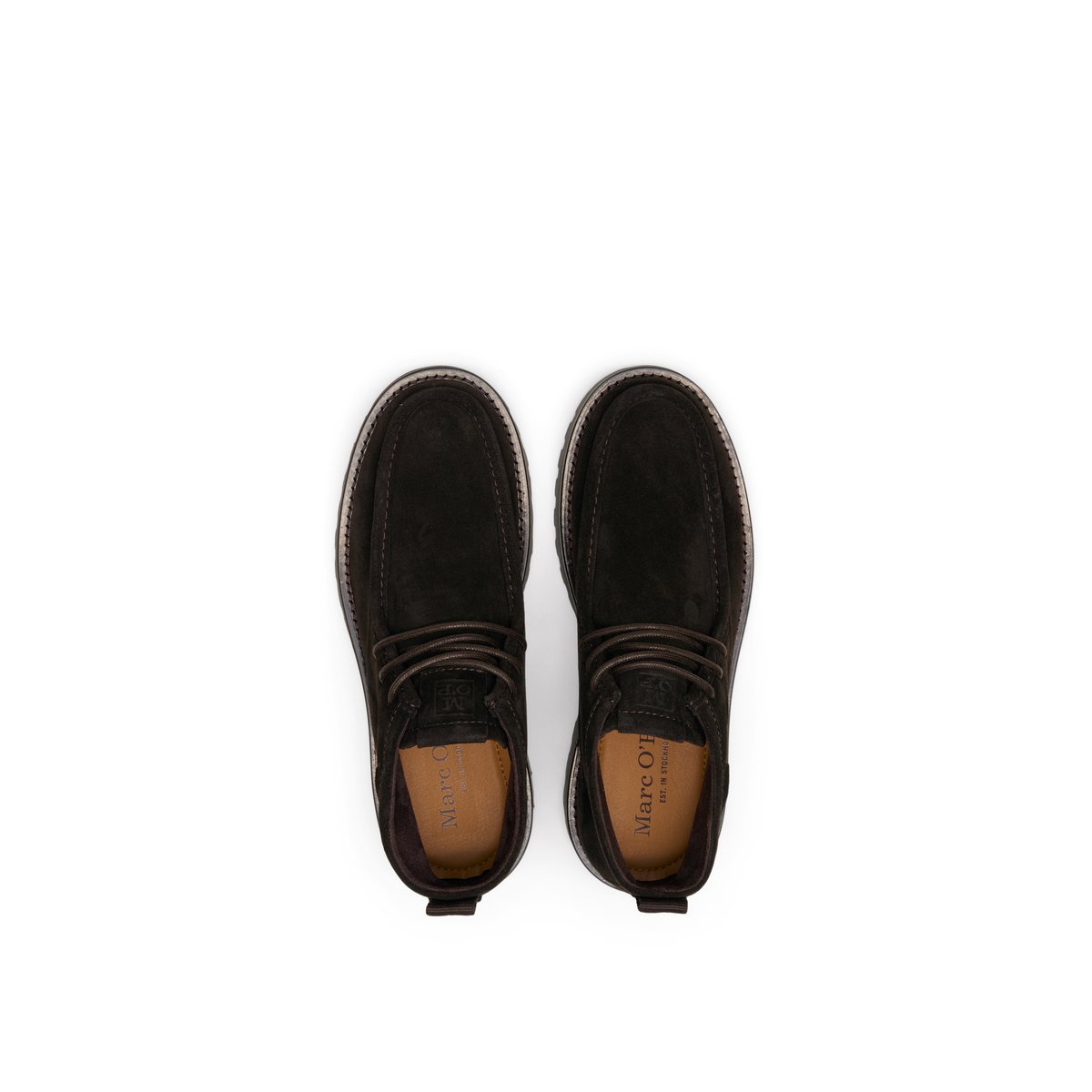 Chaussures à lacets, modèle Jack en cuir de vachette velours marron, MARC O'POLO