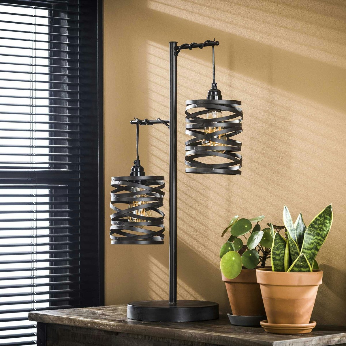 Lampe à poser ruban 2 abat-jours RALF gris foncé, PIER IMPORT