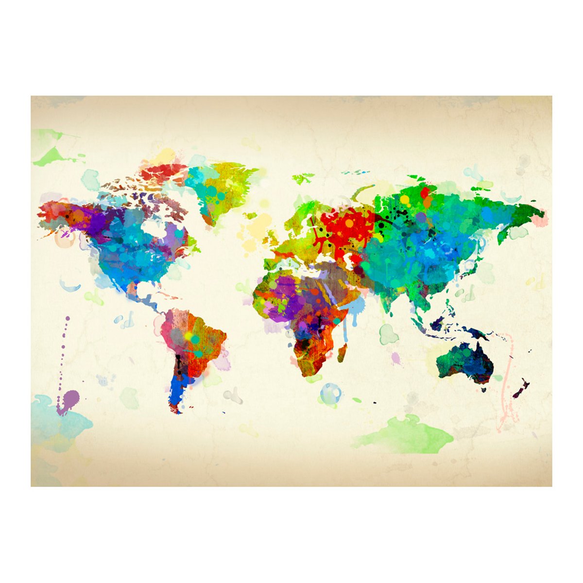 Papier peint intissé panoramique Carte du monde Paint splashes map of the World multicouleur, EDEN