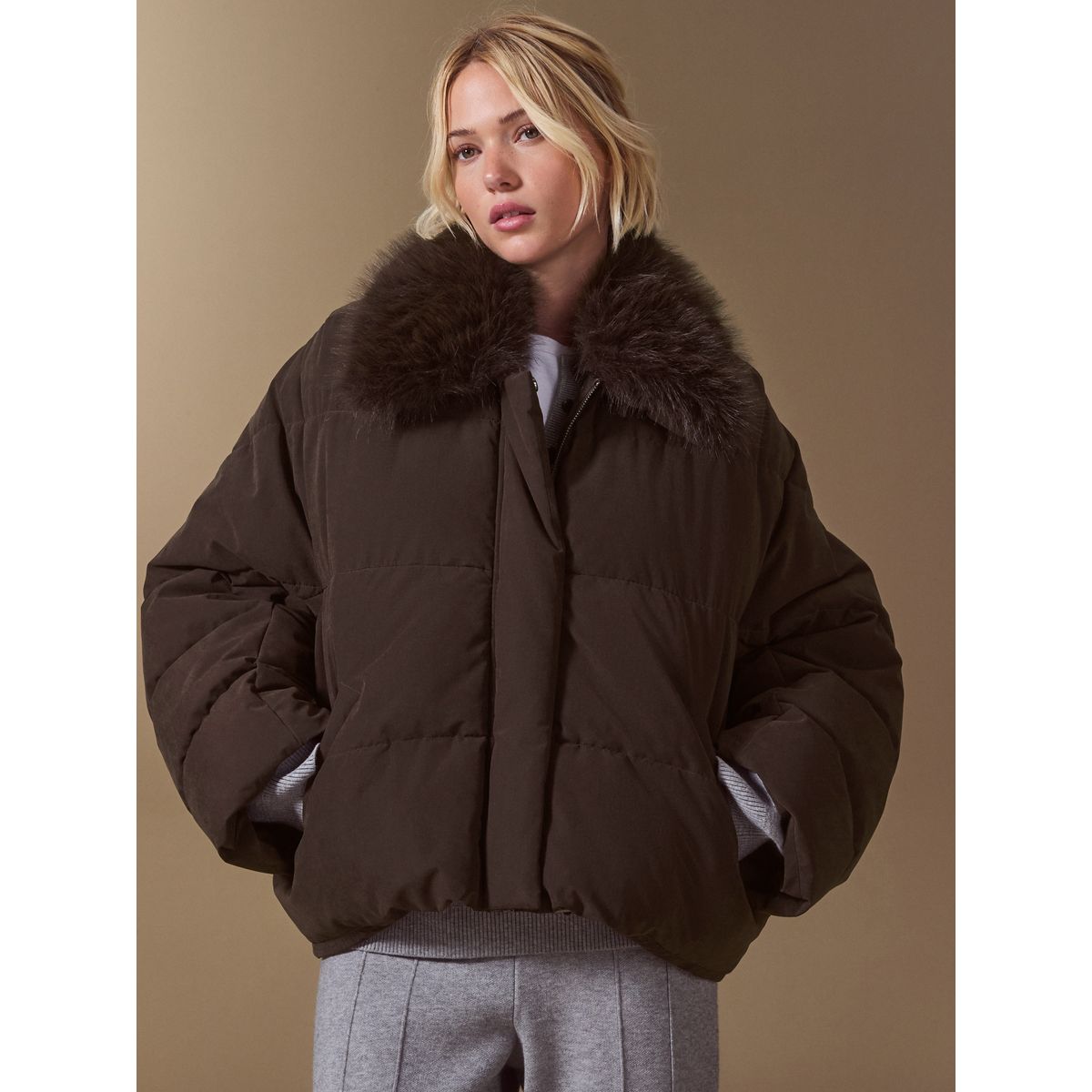 Veste courte à manches chauve-souris marron chocolat, NEXT