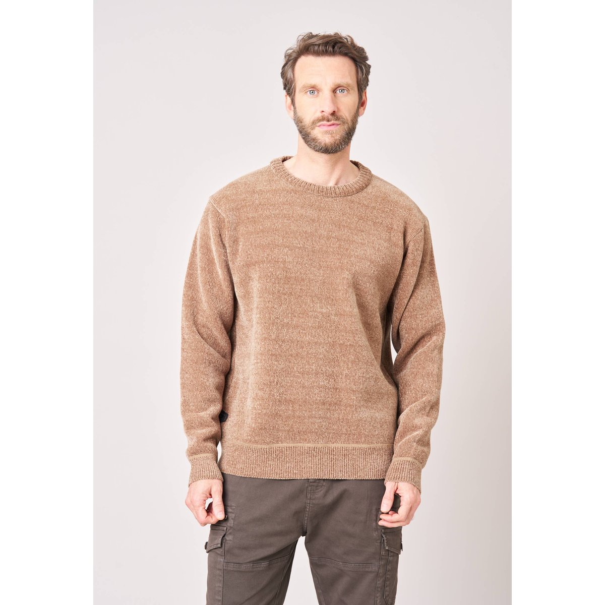 Pull regular homme en maille chenille douce CREATUP beige, DEELUXE