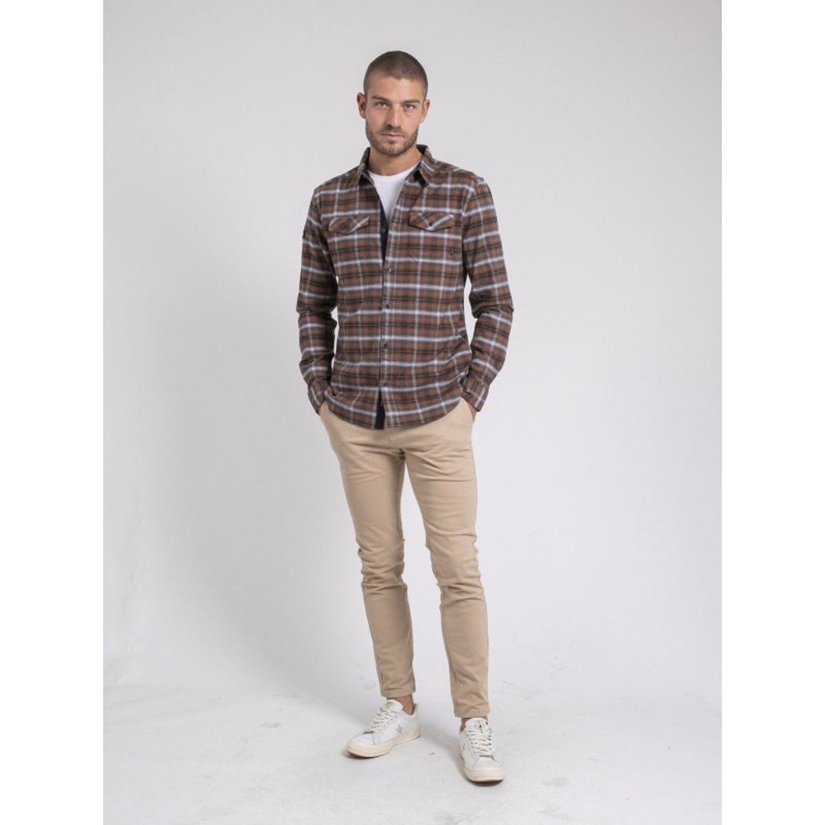 Chemise Manches Longues Carreaux Pur Coton Flanelle Toltivio camel, RITCHIE