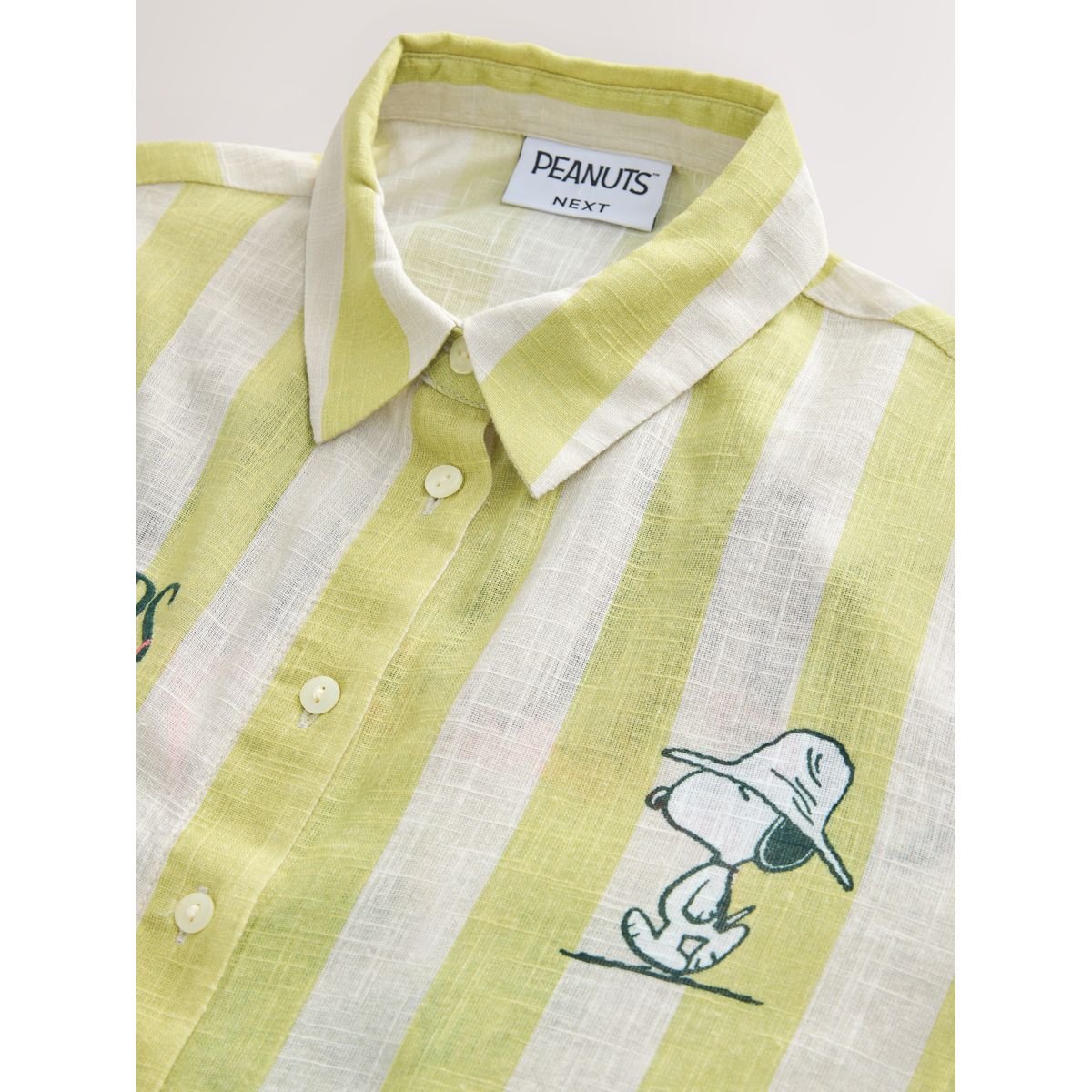 Chemise décontractée manches longues lin bande verte à motif snoopy, NEXT