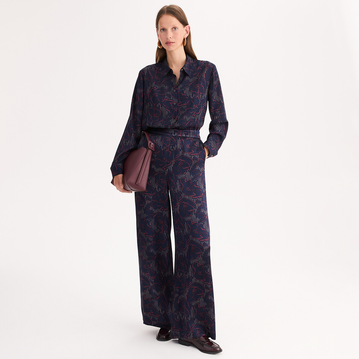 Graphic Print Shirt with Long Sleeves navy print, ANNE WEYBURN
