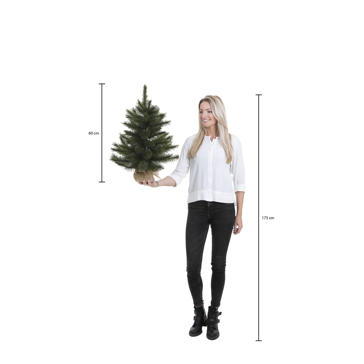 Sapin de Noël artificiel enneigé dans un sac en jute H60 cm PITTSBURGH vert, TRIUMPH TREE
