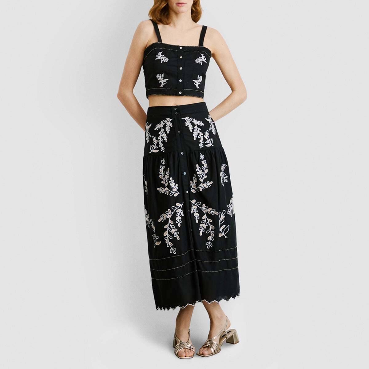 Jupe Midi Brodée En Popeline noir, PEPE JEANS