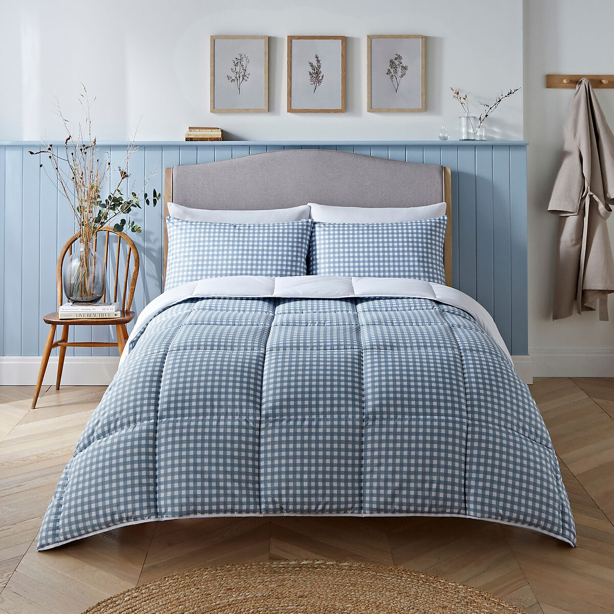 4.5 Tog Gingham Coverless Duvet and Pillowcase Set blue, NIGHT LARK