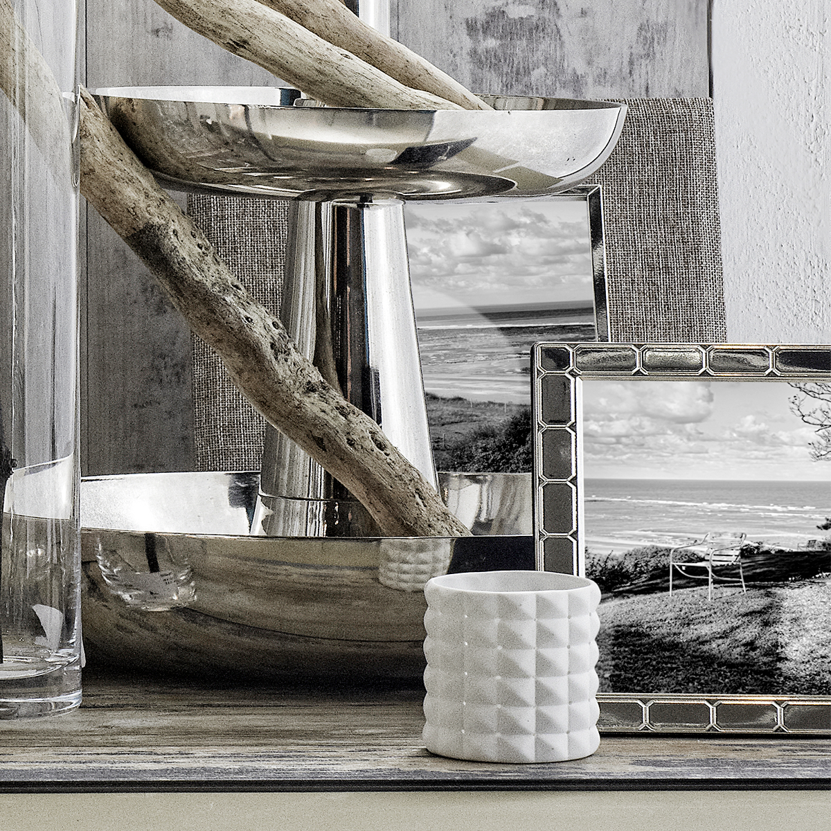 Photophore décoratif en porcelaine H8 blanc, SIA DECO